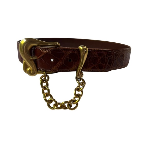 Vintage BARRY KIESELSTEIN-CORD Brown Genuine Alligator Belt 26-28 X Small - Picture 1 of 16